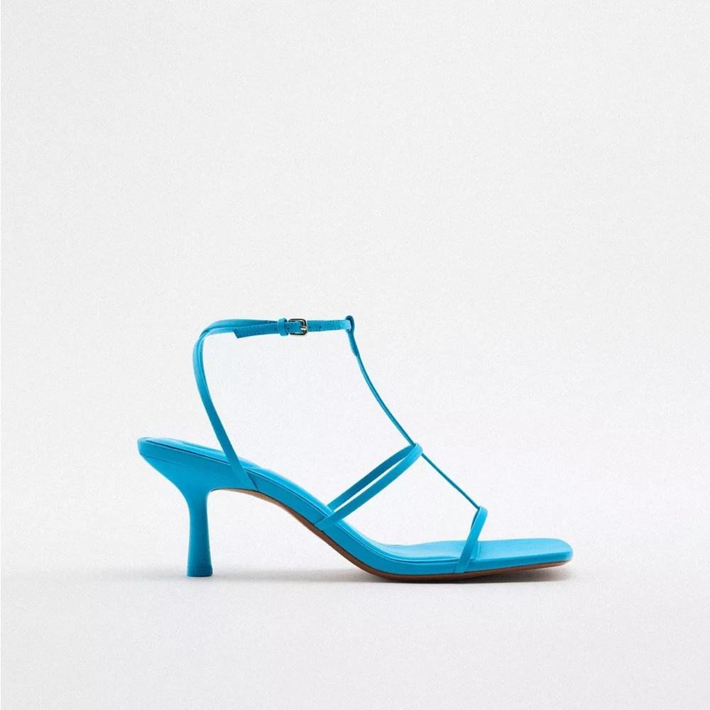 Zara Blue Strappy Heels with Kitten Heel